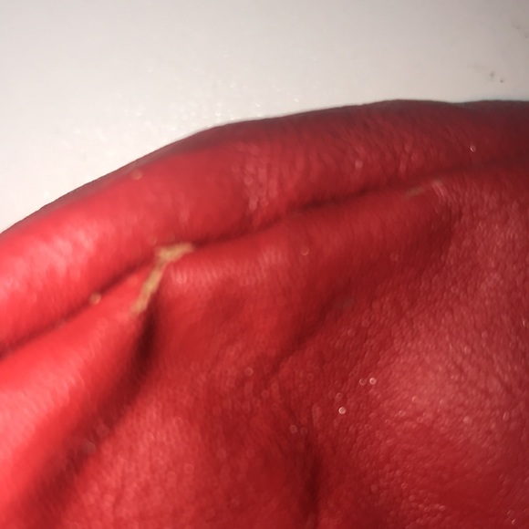 Absolutely beautiful red bag with black accents and sequence. Worn places shown. - Picture 7 of 11